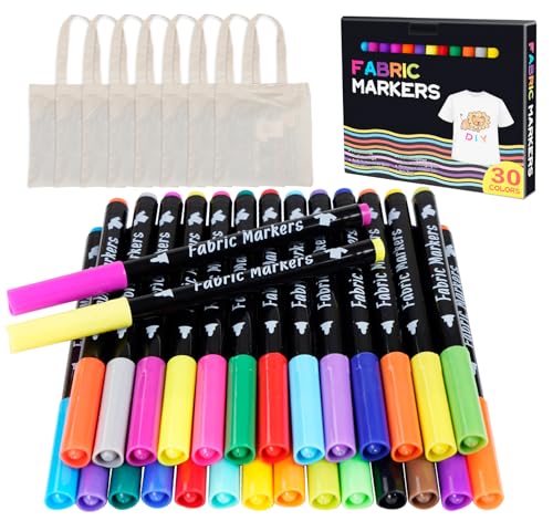 Mocraft 30 Acrylstifte Set mit 8 DIY Blanko Stoffbeuteln zum Bemalen – Textilmarker für Kreativprojekte, Schule & Handarbeit von Mocraft