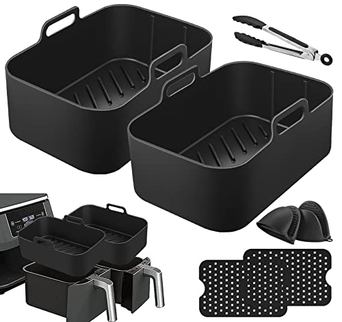 Mocraft Silikon Backform für Heißluftfritteuse Wiederverwendbarer Silikonform Silikon Airfryer Zubehör Air Fryer Silikon Topf Heißluftfritteuse Korb für Ninjas Dual Air Fryer Ofen Mikrowelle (Schwarz) von Mocraft