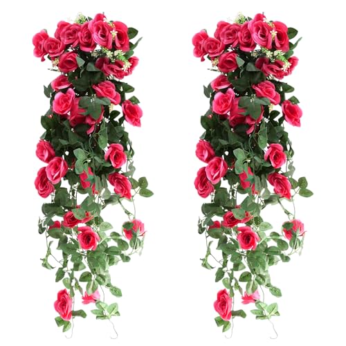 Mocrop 2 Stück 90CM HäNgeblumen KüNstlich KüNstliche Pflanzen HäNgend Kunstpflanze Hängend Künstliche Hängepflanzen wie echt für Hochzeit Zuhause Garten Wände-Rosarot von Mocrop