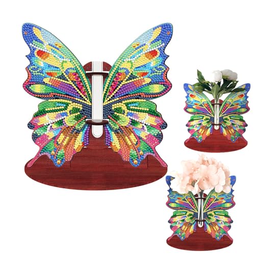 Mocrop 5D Diamond Painting Schmetterling Deko Desktop - Schmetterling Vase, Diamond Painting Erwachsene Bastelset Kinder, Geeignet Für Zuhause, Büro Desktop Ornamente, Geburtstagsgeschenk 19.5×19.5cm von Mocrop