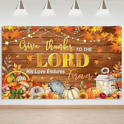 Mocsicka Christlicher Hintergrund mit Aufschrift "Give Thanks to The Lord Religious Banner Background Thanksgiving Harvest Party Decors von Mocsicka