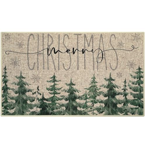 Mocsicka Fußmatte mit Tannenbäumen, Schneeflocken, Motiv: Wintertannenbäume, Weihnachtsmotiv, rutschfeste Bodenmatte für den Außenbereich, 43,2 x 76,2 cm von Mocsicka