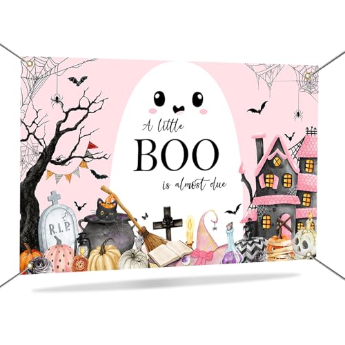 Mocsicka Halloween-Babyparty-Hintergrund "A Little Boo is Almost Due Banner Pink Cute Ghost Pumpkins Little Boo Baby Shower Decorations Photo Booth Props 70.8 x 43.3 Inch von Mocsicka