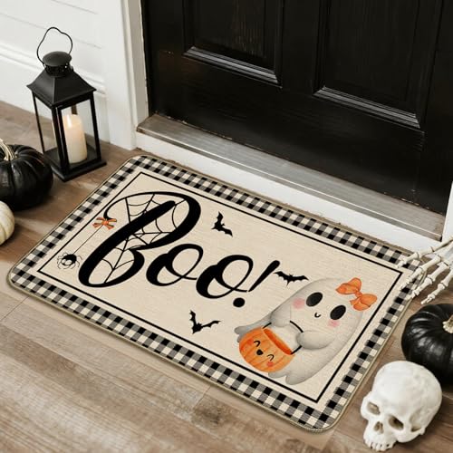 Mocsicka Halloween-Fußmatte, niedlich, lustig, gruselig, Boo Geist, Halloween-Türteppich, waschbar, rutschfest, Geist, Spinne, Fledermaus, Willkommens-Bodenmatte für Halloween, Heimdekoration, 43,2 x Mocsicka Halloween-Fußmatte, niedlich, lustig, gruselig, Boo Geist, Halloween-Türteppich, waschbar, rutschfest, Geist, Spinne, Fledermaus, Willkommens-Bodenmatte für Halloween, Heimdekoration, 43,2 x von Mocsicka