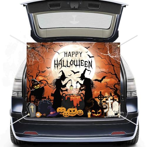 Mocsicka Halloween Kofferraum oder Leckerli Auto Dekorationen Kit für SUV Banner, Hexen Garagentor Dekorationen Spukhaus Auto Banner Halloween Outdoor Party Supplies von Mocsicka