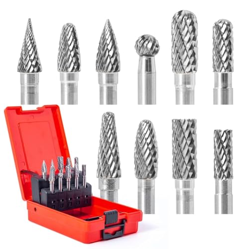 Mocturnity 10-Teiliges Hartmetall-Frässtift-Set, 1/4 Schaft, Doppelschneidfräser zum Fräsen, Schnitzen, Gravieren, Entgraten, Bohren Von von Mocturnity