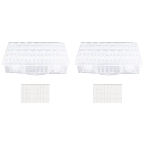 Mocturnity 2 x Aufbewahrungsbox mit 48 Fächern, Organizer für Rocailles, transparent, ablösbar, mit Deckel für Diamantmalerei, kleine Perlen von Mocturnity