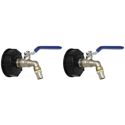 Mocturnity 2 x IBC Ball Outlet Tap Tank Adapter für Lebensmittelablauf, 3/4 Zoll, S60X6, 1000 l, Regenwasserbehälter, Wasserhahnventil aus Messing von Mocturnity