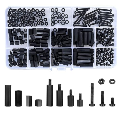 Mocturnity 260 Stück M3 männlich weiblich Abstandshalter sechseckig aus Nylon Schraubenmuttern, Abstandshalter mit sechseckigem Gewinde aus Nylon - Schwarz Mocturnity 260 Stück M3 männlich weiblich Abstandshalter sechseckig aus Nylon Schraubenmuttern, Abstandshalter mit sechseckigem Gewinde aus Nylon - Schwarz von Mocturnity