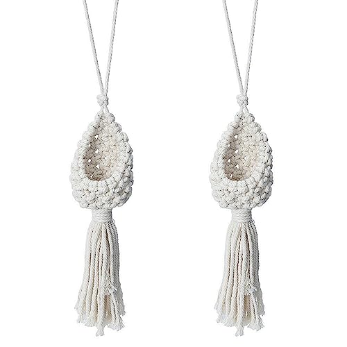 Mocturnity 2X Boho Makramee Luft Anlage Kleiderbügel Tillandsia Hängender Korb Seil Halter Hause (10CM) von Mocturnity