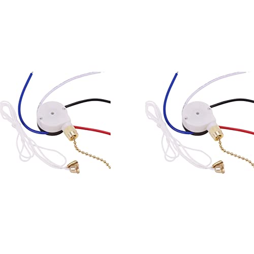 Mocturnity 2X Deckenventilator-Schalter-Kit 3-Gang-4-Draht-Ventilatorschalter-Reißverschluss-Geschwindigkeitssteuerschalter, ZE-208S-Zugdrahtschalter mit Seil Gold von Mocturnity