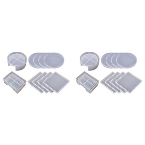 Mocturnity 2er-Set Untersetzer aus Silikon für Harzgießen, Set mit Untersetzern aus Epoxidharz, inklusive 16 Untersetzer und 4 Formen für Halterungen Mocturnity 2er-Set Untersetzer aus Silikon für Harzgießen, Set mit Untersetzern aus Epoxidharz, inklusive 16 Untersetzer und 4 Formen für Halterungen von Mocturnity