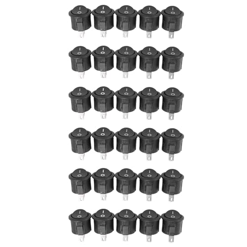 Mocturnity 30 Stueck Schwarz SPST Taste ein/Aus-Runde Wippschalter AC 6A/125V 3A/250V von Mocturnity