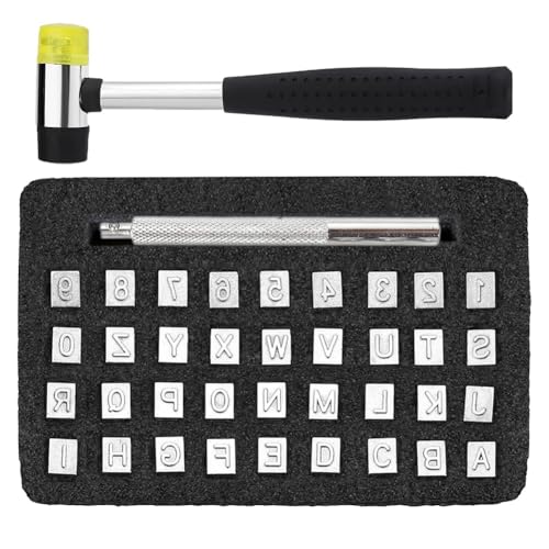 Mocturnity 38-teiliges Prägewerkzeug-Set für Leder, Alphabet, mit Gummihammer, für Lederarbeiten (6 mm) von Mocturnity