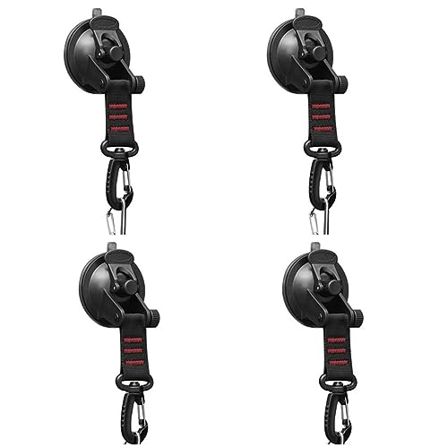 Mocturnity 4 Stück Um 360° Drehbare Camping-Saughaken, Auto-Saugnapf- mit D-Ring für Markise, Rot von Mocturnity