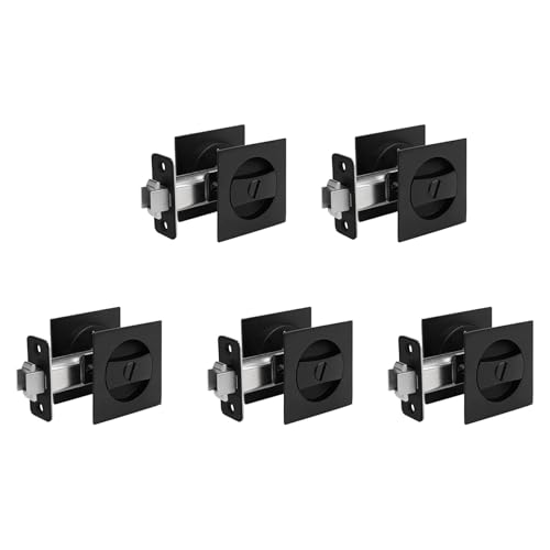 Mocturnity 5X Taschentürschloss, Mattschwarz Zeitgenössischer Privatsphären-Quadrat-Taschentürbeschlag, Schwarzes Schiebetürschloss von Mocturnity