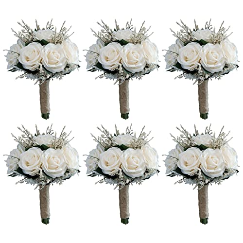 Mocturnity 6X Braut SträUße für Hochzeit, KüNstliche Rose Blumen Strauß Braut Brautjungfer Halten von Mocturnity