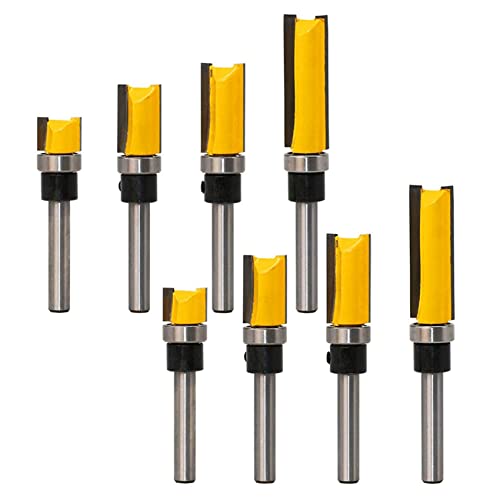 Mocturnity 8Pcs Flush Trim Router Bits Top Lager Router Bit 1/4 Schaft Gerade Muster Vorlage Router Bit Holzfräser Werkzeug von Mocturnity