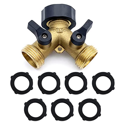 Mocturnity Gartenschlauchverteiler aus robustem Messing, 2-Wege-Wasserhahn-Splitter, 2 Ventile und 7 zusätzliche Gummidichtungen Mocturnity Gartenschlauchverteiler aus robustem Messing, 2-Wege-Wasserhahn-Splitter, 2 Ventile und 7 zusätzliche Gummidichtungen von Mocturnity
