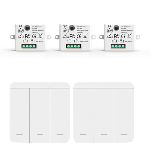 Mocturnity Kabelloser Wandschalter, 3-teilig, Relais-Empfänger 433 MHz mit 2 3-Band-Panel-Schaltern, LED-Fernbedienung für LED-Lampe von Mocturnity