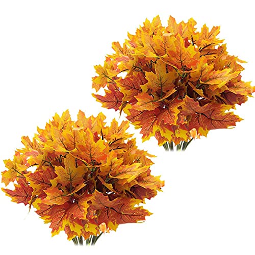 Mocturnity KüNstliche Ahorn BläTter Zweige Herbst BläTter 10 Bundles Herbst UV BestäNdig GrüN SträUcher Pflanzen KüNstliche Indoor Draußen HäNgender Pflanzer Haus Garten von Mocturnity