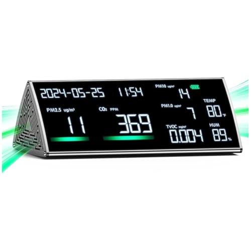 Mocturnity Luftqualitätsüberwachung: TVOC, PM2,5, PM1,0, PM10, Temperatur, Luftfeuchtigkeit und Zeitanzeige, Metalloberfläche, Luftqualitätstester von Mocturnity