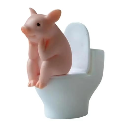 Mocturnity Schreibtischdekoration für Kinder, Schreibtisch-Ornamente aus Schwein, sitzend auf der Toilette, Miniatur-Tiere von Mocturnity