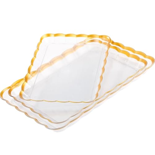 Mocturnity Transparente Kunststoff-Tabletts mit goldenem Rand, rechteckig, 35 x 25 cm, 40 x 28 cm und 45 x 32 cm. von Mocturnity