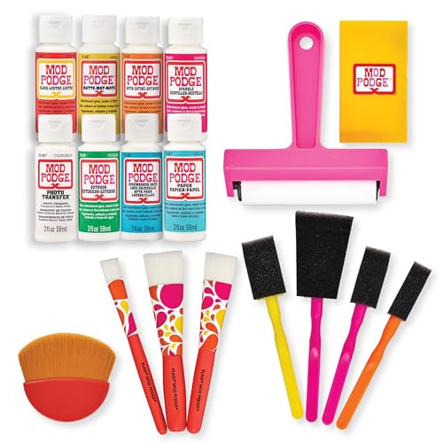 Mod Podge PROMOMPSPC24, Essential Kit, Featuring 8 Formulas and Tools, Essentielles Decoupage-Set, mit 8 Formeln und 10 Werkzeugen, perfekt für Bastelprojekte, Gemischt von Mod Podge