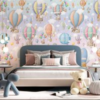 Heißluftballon Wallpaper, Peel & Stick Und Traditionelle Tapete, Kinderzimmer Wandbild, Kinder Niedliche Abnehmbare Wallpaper von ModEcoHome