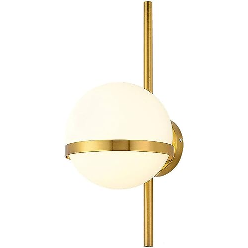 Moddeny 1-flammige LED-Wandleuchte mit weißem Glaskugel-Lampenschirm, kugelförmiger, minimalistischer Halterung, Wandleuchte in Gold, moderne Wandleuchte für Schlafzimmer und Wohnzimmer von Moddeny