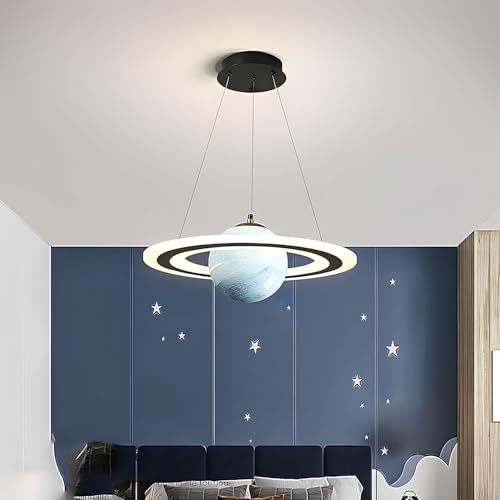 Moddeny Kinderzimmer Planets Pendelleuchten, Moderne Acryl Innenleuchter verstellbare E27 Decke Pendelleuchte mit rundem Glas Lampenschirm für Jungen Mädchen Wohnzimmer Kinderzimmer von Moddeny