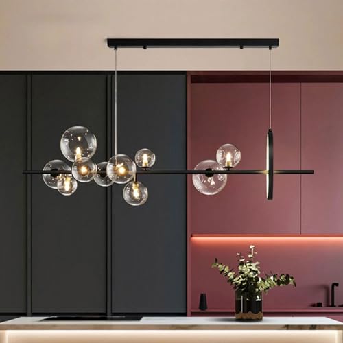Moddeny Moderne Glaskugel-Pendelleuchten 7-Licht/10-Licht LED-Esszimmer-Kronleuchter Verstellbare Schwarze Industrie-Pendelleuchte für Schlafzimmer Wohnzimmer Kücheninsel (G9 Basis) von Moddeny