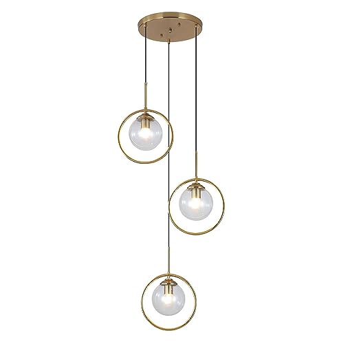 Moddeny Moderne Pendelleuchten aus Glas, 3 Lichter, E27, Kugel-Hängelampe, verstellbar, einfache Innendecke, Kronleuchter, Deckenleuchten für Kücheninsel, Schlafzimmer, Durchmesser 25 cm von Moddeny