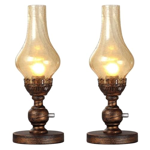 Moddeny Nostalgische Petroleumlampe Altertümlich Klassik Restaurant Tabletop Beleuchtung dimmbar mit Drehschalter Schlafzimmer Nachttisch Laterne E27 Edison Metalltischleuchte 16,5 * 40,5 cm(2 Pack) von Moddeny