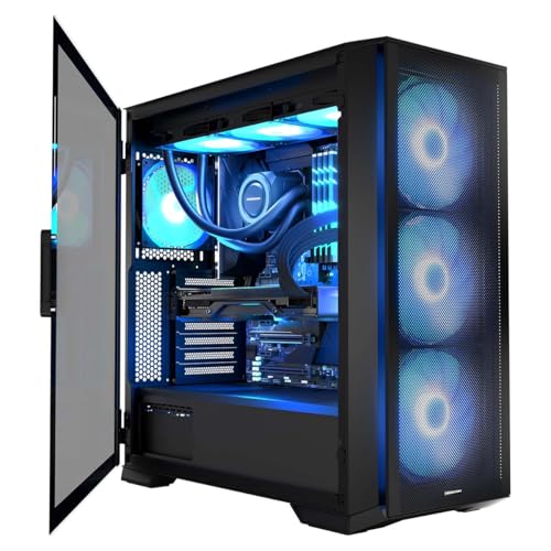 MODECOM Horizon ARGB Flow Schwarz PC Gehäuse E-ATX Midi Tower | ARGB-Controller | PC-Gaming-Gehäuse mit 4 ARGB-Lüfter | Glasseitenteil als Scharniertüröffnung von Modecom