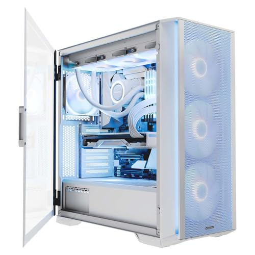 MODECOM Horizon ARGB Flow Weiß PC Gehäuse E-ATX Midi Tower | ARGB-Controller | PC-Gaming-Gehäuse mit 4 ARGB-Lüfter | Glasseitenteil als Scharniertüröffnung von Modecom