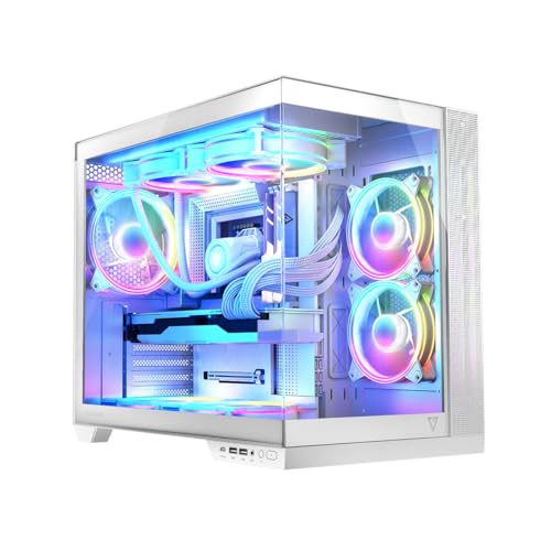 MODECOM Volcano Panorama 7F Weiß PC Gehäuse ATX Midi Tower | Gaming Computergehäuse mit 7 ARGB-Lüfter | ARGB-Controller | Platz für 400 mm GPU & 360 mm Wasserkühlung von Modecom