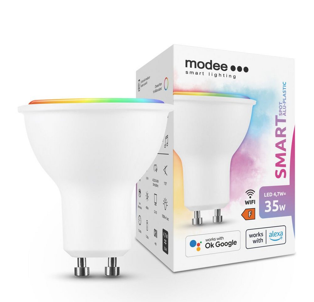 Modee Smart Lighting LED-Leuchtmittel 4,7 W GU10 RGBW LED Smart Home Leuchtmittel Strahl, RGB-W, 4,7W 400 lumen (Tuya Wi-Fi) Alexa und Google Assistant kompatibel von Modee Smart Lighting