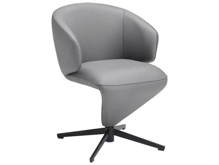 Moderano ARMLEHNSTUHL, Anthrazit, Metall, Echtleder, Rindleder, Drehkreuz, 62x82x62 cm, Sitzfläche 360° drehbar, automatische Rückholfunktion, von Moderano