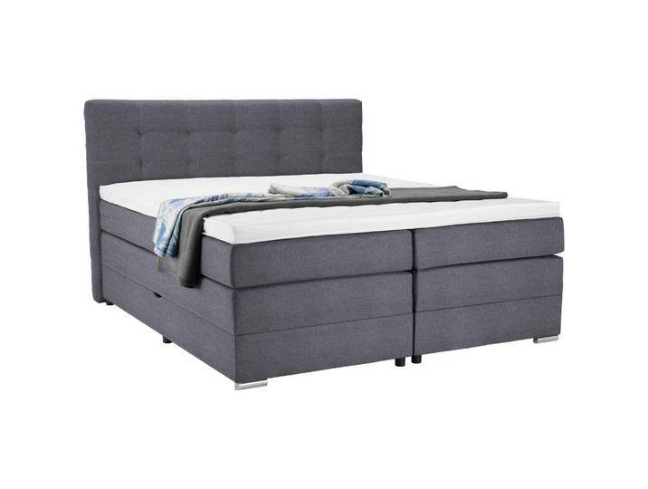 Moderano BOXSPRINGBETT, Blaugrau, H3, Höhe ca. 18 cm, 160x200 cm, gepolstertes Kopfteil, Stoffauswahl, Topper durchgehend, in verschiedenen Größen von Moderano