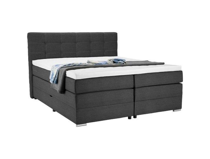 Moderano BOXSPRINGBETT, Dunkelgrau, H3, Höhe ca. 18 cm, 160x200 cm, gepolstertes Kopfteil, Stoffauswahl, Topper durchgehend, in verschiedenen Größen von Moderano