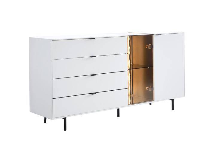 Moderano SIDEBOARD, Weiß, Eiche, Metall, Eiche, massiv, 2 Fächer, 4 Schubladen, 173x86x42 cm, stehend, Beleuchtung, Holzmöbel, Kleinmöbel Holz, Moderano SIDEBOARD, Weiß, Eiche, Metall, Eiche, massiv, 2 Fächer, 4 Schubladen, 173x86x42 cm, stehend, Beleuchtung, Holzmöbel, Kleinmöbel Holz, von Moderano
