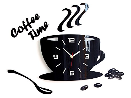 Modern Clock Coffe3d Black Wanduhr, Acryl, schwarz, 64 x 43 cm von Modern Clock