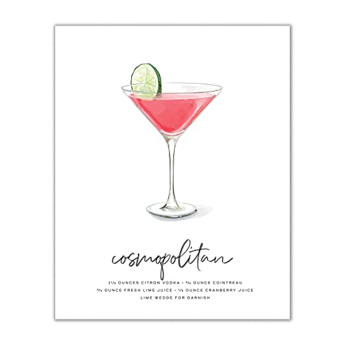 Cosmopolitan Cocktail-Wandkunst, Mix & Match Barwagen-Dekoration, illustrierte Alkohol-Poster mit Cocktail-Rezepten, Bar-Wandkunst, Cocktail-Poster, Geschenke für Männer, 20,3 x 25,4 cm, ungerahmt von Modern Day Art