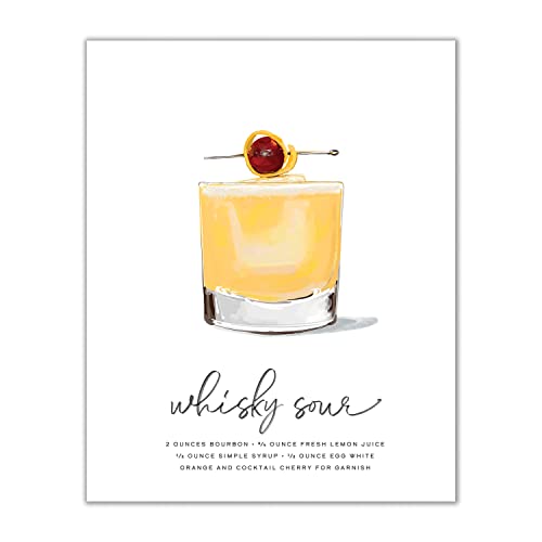 Whisky Sour Cocktail Wandkunst – Mix & Match Bar Cart Decor – Illustrierte Alkohol-Poster mit Cocktail-Rezepten – Bar Wandkunst Cocktail-Poster – Geschenke für Männer – 20,3 x 25,4 cm, ungerahmt von Modern Day Art