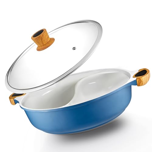 Antihaftbeschichteter Hot Pot mit Trennwand, Shabu Shabu mit Silikonlöffeln, geteilter Kocher für zwei Brühen, kompatibel mit Induktion, Gasherd oder Grill von Modern Innovations