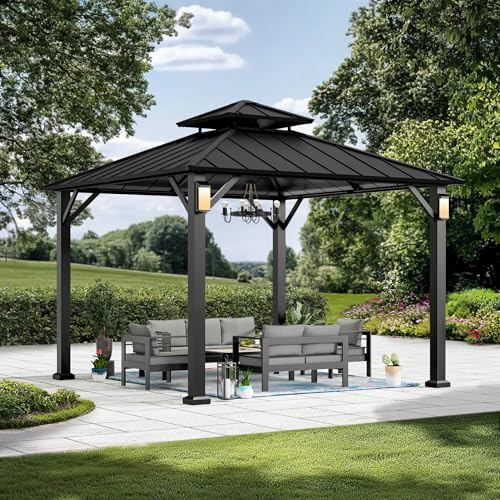 Modern Shade 3 m × 3 m Hardtop-Pavillon mit Solar-LED-Leuchten (Doppel-Schienen für Moskitonetze, Moskitonetz Nicht enthalten) von Modern Shade Outdoor Living Spaces