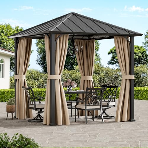 Modern Shade Hartdach-Gazebo 2,4m × 2,4m mit verzinktem Stahl Dach & abnehmbaren Vorhängen - dauerhafter Wetterschutz-Metallpavillon für Garten, Terrasse, Balkon, Außenbereich von Modern Shade Outdoor Living Spaces