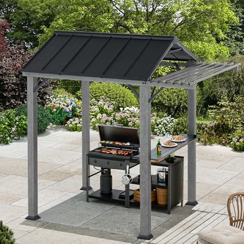 Moderner Shade Grill pavillon mit Dach aus verzinktem Stahl & Pergola-Erweiterung, 1,8 m x 2,4 m UV-blockierendes, wasserdichtes BBQ-Dach, rostresistenter Outdoor-Grillschutz mit Regalen, Gray von Modern Shade Outdoor Living Spaces